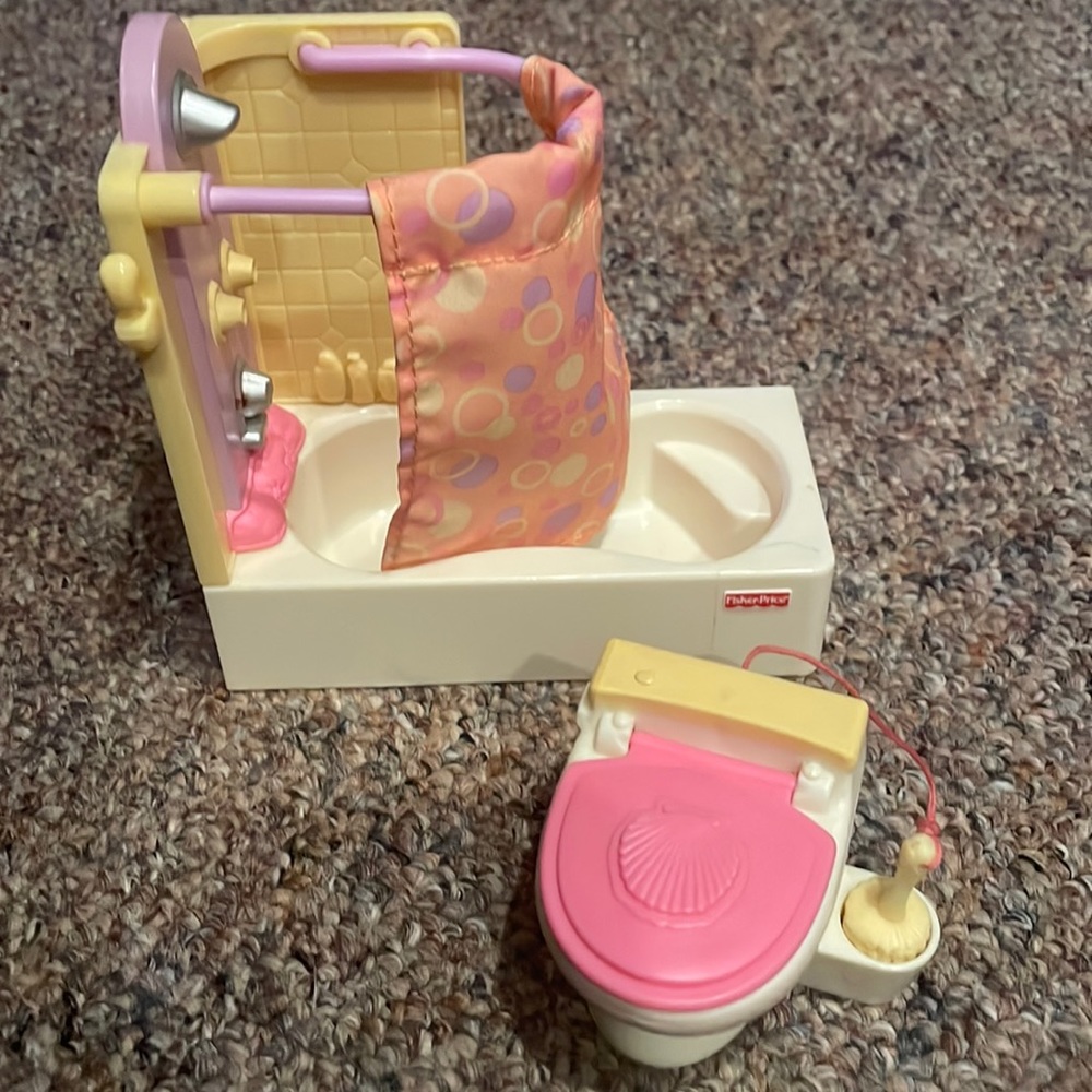 Fisher Price Loving Family Bathroom Shower Toilet Dollhouse Furniture